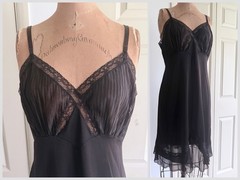 Vintage 1950’s Gotham Gold Stripe Black Slip Dress Crystal Pleats S/M