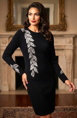 Vtg-80-90s Outlander Black Silver Leaves Beaded Sequins Sequined Sweater Dress-M