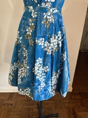 60 Vintage Alfred Shaheen Hawaiian Floral Block Print Halter Dress Tiki Resort