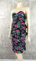 Vintage Neiman Marcus Victor Costa 80s Strapless Floral Ruched Dress Size 4