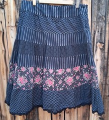 Candies Vintage Womens Size 7 Tiered Black Polka Dot Striped Floral Lace Trim