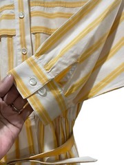 Vintage Yellow Striped Warren Petites Neiman Marcus Belted Shirt Dress Size 4
