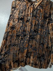 Vintage Chico’s Design 3/XL Velvet Rayon Silk Blouse Gold Bamboo Floral Burnout