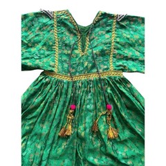 Vintage Afghan Kuchi Tribal Dress Green Brocade Mirror Work Shisha Embroidery