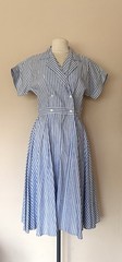 Vintage Cotton Dress Blue/White Stripe Button and Zipper