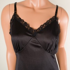 💖 LADY MANHATTAN Black Full Slip Dress M Silky Nylon Adjustable Strap Lace USA