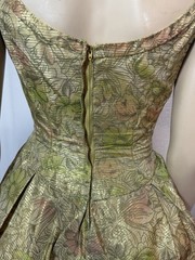 Vintage 1950s Emma Domb Gold Lurex Floral Fit and Flare Cocktail Dress Sz. Small