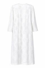 Vtg White Floral Jacquard Bridal Hostess Gown Robe L Embroidered Eve Stillman