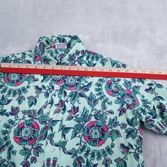 VTG 70’s PYKETTES MOD Blouse Top Floral Dagger Collar Vivid Green Pink Small