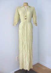 Vtg 30s 40s NY Institute green rayon crepe long dress left TALON zip pockets S