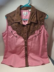 Vintage Panhandle Slim Western Wear Top, Woman’s Xl, Polyester Blend, Pink