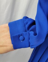 Vtg Lisa Michaels Blue Blouson Dress w Draped Neckline & Matching Belt Size 8
