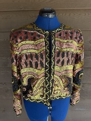 Women’s Embellished 100% Silk Jacket size L Sequin Blazer Vintage 90’s