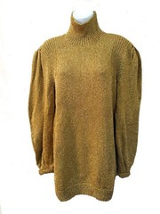 Vtg 1970s Handknit Gold Metallic Drapey Turtleneck Disco Sweater. MED Gorgeous!