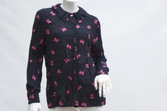 Vintage 70s-80s Black Pink Bow Print By Mondi Western Germany High Fashion Retro