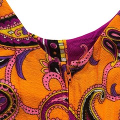 60s 70s Vintage Orange and Purple Paisley Hawaiian Maxi Dress Miss Hawaii
