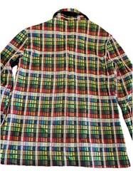 VTG 70s JC Penney Fashions Button Up Poly Tartan Plaid Shirt Top Wide Lapel M**
