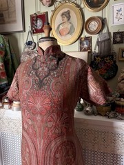 Vintage 1960s Qipao Style Dress, Victorian Paisley Shawl