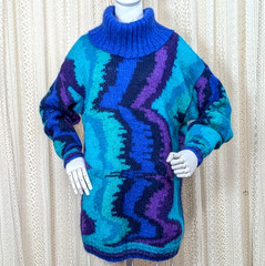 Vtg 80s Pappagallo Mohair Blend Psychedelic Wave Cowl Neck Chunky Sweater sz M