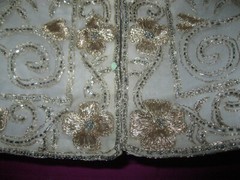 VINTAGE, LAWRENCE KAZAR SILK BEADED JACKET, LINED, SZ. S., GOLD & SILVER