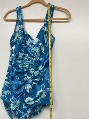 Vintage Gabar Floral Blue Nylon Blend One Piece Bathing Suit Swimsuit Size 12