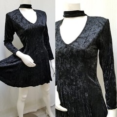 Vintage 80/90’s ZOE CALIFORNIA Black Crushed Velvet Dress – Size M – EUC