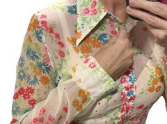 Women’s Judy bond Vintage 70s Sheer Floral Blouse Psychedelic Dagger Collar XS