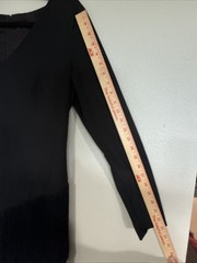 70s Solo San Francisco Black Fringe Dancing Dress long sleeve Size 13/14 VINTAGE