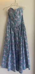 Laura Ashley Vintage 90s Floral Strapless Dress Aqua Purple US Sz 10 runs small