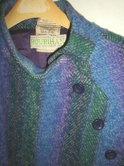 Jimmy Hourihan LARGE Cape Cloak Dublin Ireland Donegal Tweed Wool Green/Purp/Blu