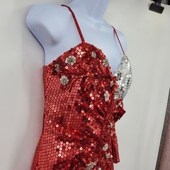 Alyce Designs Vintage Red Silver Sequin Floral Beaded Evening Gown Size 6 Slit