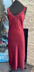 Vintage Adonna Red Liquid Satin And Lace Long Night Gown Size Medium