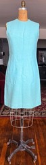 Vintage Pamela Martin Sz 10 Woven Sheath Dress Light Blue Teal “We Give a Hoot”