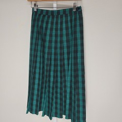 Jaeger Vintage Green Black Plaid Pleated Midi Skirt Made in Great Britain 10