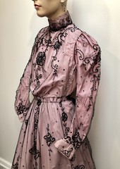 ANTIQUE VICTORIAN Early 1900s GIBSON GIRL PINK+Black JET SEQUIN BEADED 3Pc GOWN