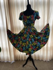 NWOT Vintage 50s Multi Floral Cotton FULL Dress JEUNESSE Pockets BELT M L SPRING