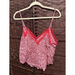 Victoria’s Secret Pink Leopard Lace Cami Top L Gold Accent
