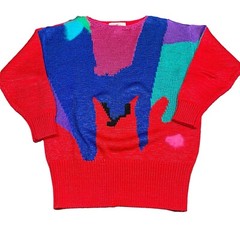 Vintage 1980’s Enfin by Marcia Red Blue Red Nylon Blend Sweater Medium/Large