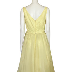 Vintage 50s Pastel Yellow Prom Dress Ball Gown XS Formal Cupcake Flaws 24″ Waist