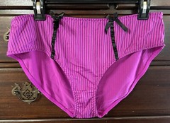 Vtg XOXO 5175-49 Silky Polyester Ribbon Hi-Leg Fuchsia Striped 9/2X Panties