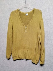 Vintage Marks & Spencer Women’s 3XL Zip V-Neck Cotton Sweater Mustard Gold Korea