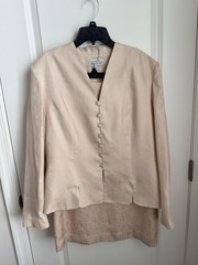Adrianna Papell Vintage 100% Silk Skirt Suit Cream Cream Size 12/14