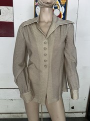 Vintage 70s Lurex Disco Button Up Shirt Blouse Glitter Gold Party Wide Collar