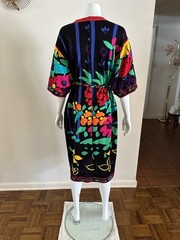1980s Leonard Studio Italy Cotton Knit Floral Dress Hidden Logo Belted Pop Art