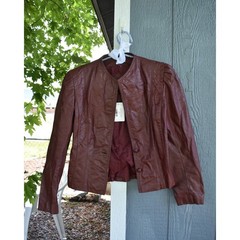 Foxmoor Vintage 1980s Oxblood Leather Jacket Burgundy Puffed Shoulder Size 5-6