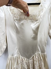 1930s Wedding Bridal Gown Ivory Liquid Satin & Embroidered Lace Train Handmade