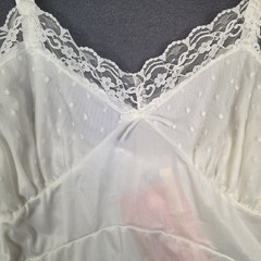 Vintage Opalene White Slip Dress Size 44 NOS Lace Trim Measures 38 Ptp 36in Long