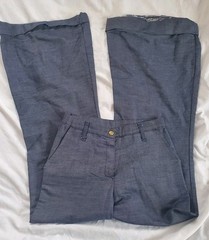 Vtg 1970s Women’s 26″x31″ Cuffed Bell Bottom Pants Blue Polyester/Cotton Blend
