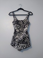 Jantzen Collection Swimsuit 14 Vintage 80’s-90’s Black & White Floral Skirt Sun
