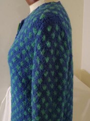 VINTAGE 50s 60s HAND KNIT MOD BLUE GREEN WOOL MOHAIR SWEATER HUGE LUCITE BUTTONS